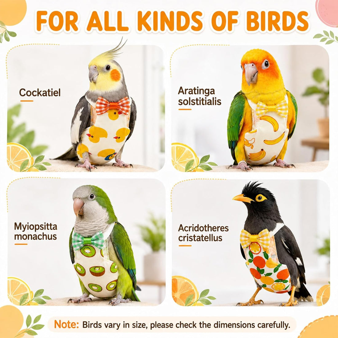 10PCS Bird Diapers, Reusable Parrot Diaper with Waterproof Inner