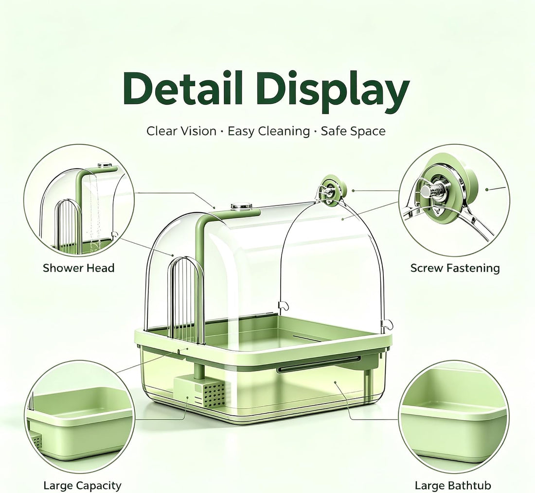 Automatic Bird Bath Shower for Cage, Indoor Clear Parrot Bath Box