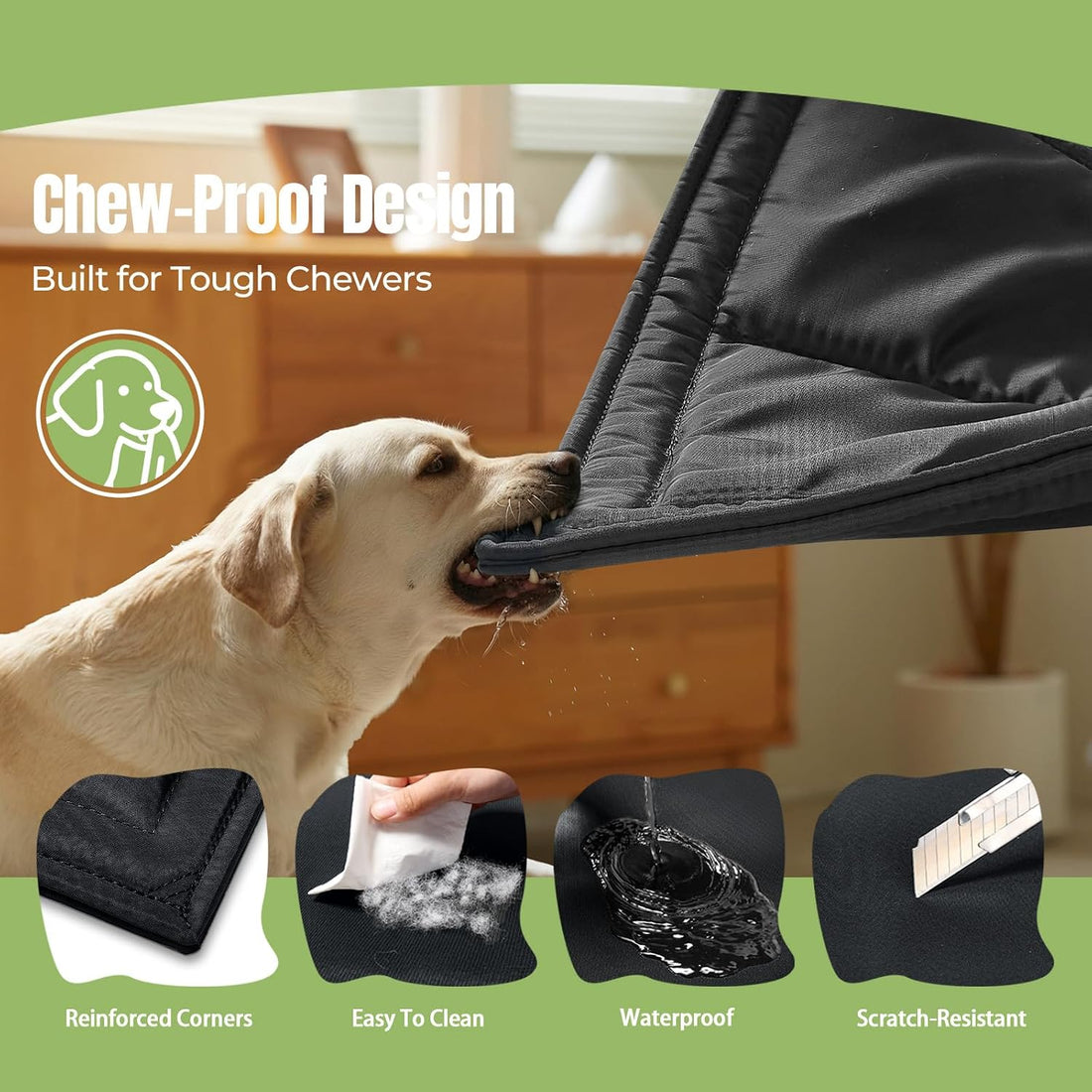 Chew Proof Indestructible Dog Bed, Durable Dog Crate Pad