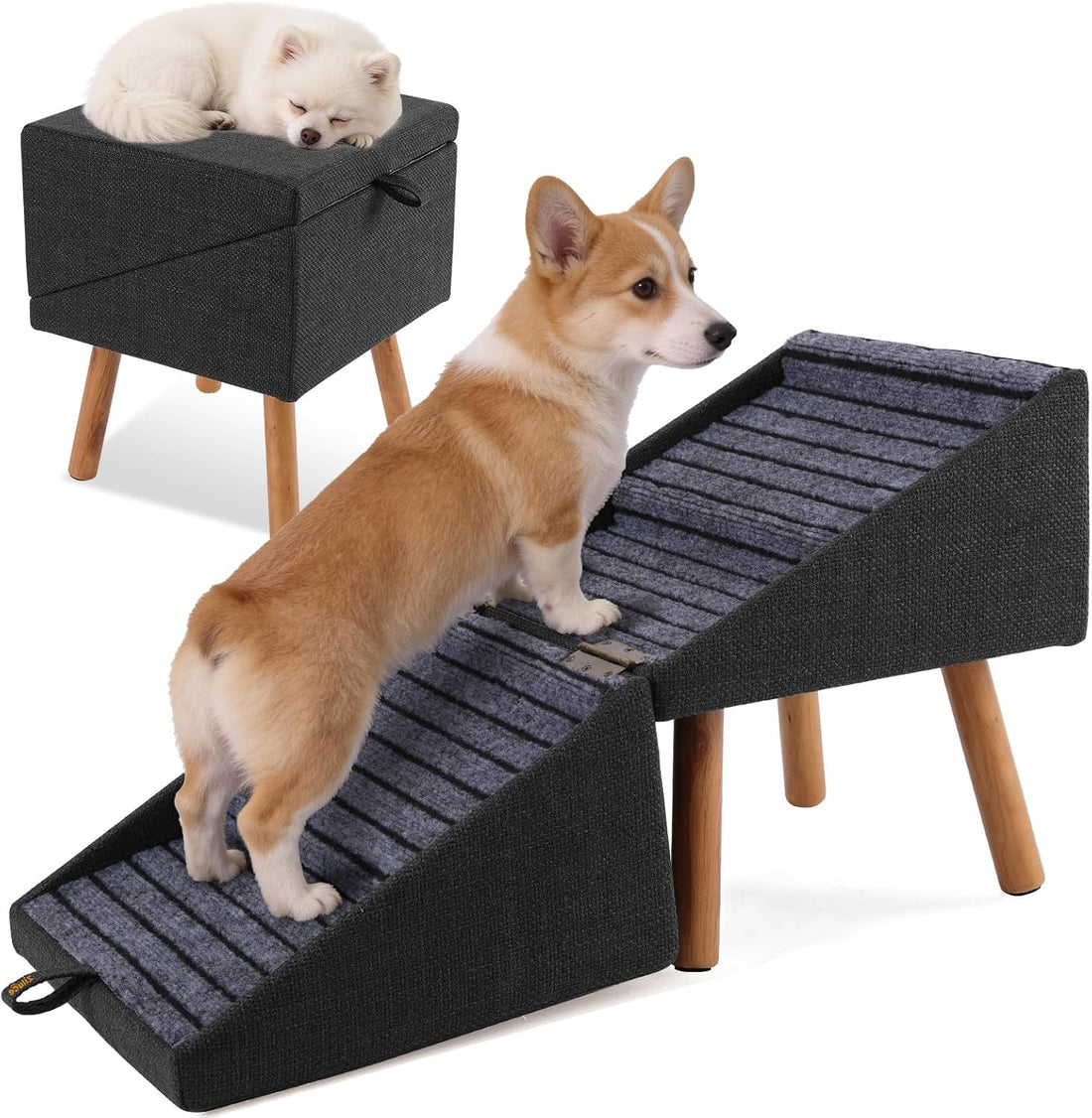 Dog Stairs for Small Dogs, 2-in-1 Dog Safety Ramp and Ottoman