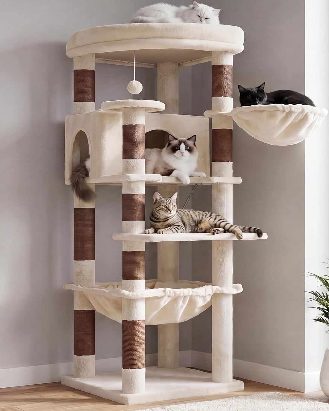 Heybly 53.1" Corner Cat Tree for Large Cats – Interactive Play HCT029W