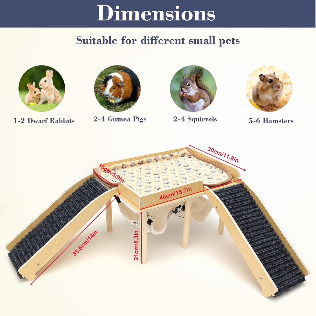 Guinea Pig Hideout with 2 Hammocks for Chinchilla Bunny Playing