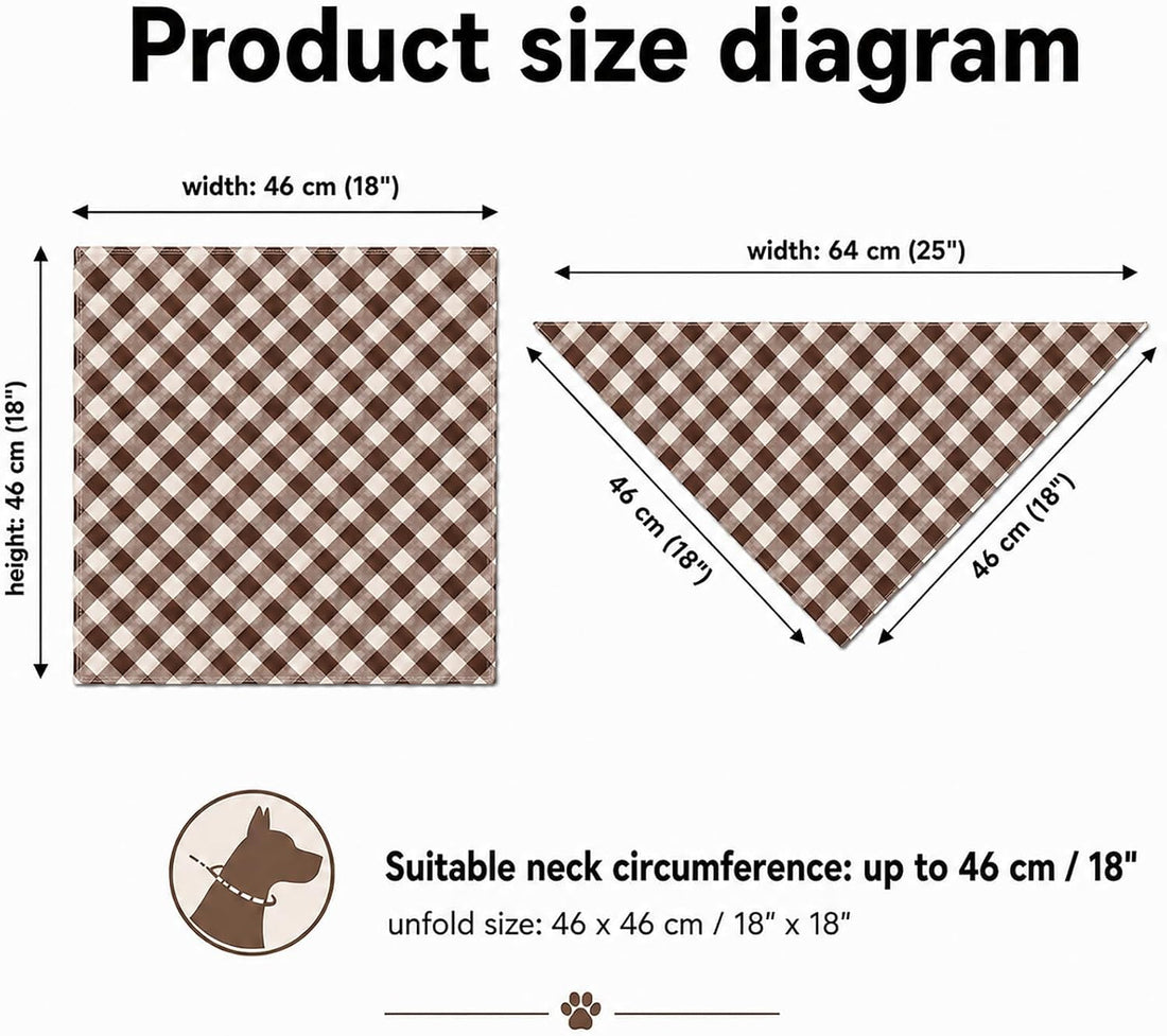 Khaki Plaid Dog Bandana 1 Pack, Fits Neck Up to 18"