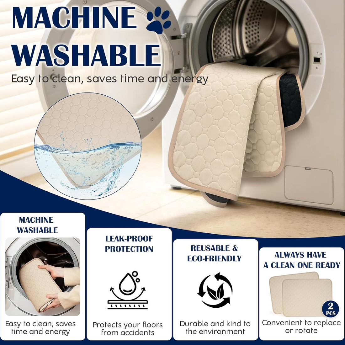 2 Pack Washable Pee Pads for Dogs, 36" x 36"