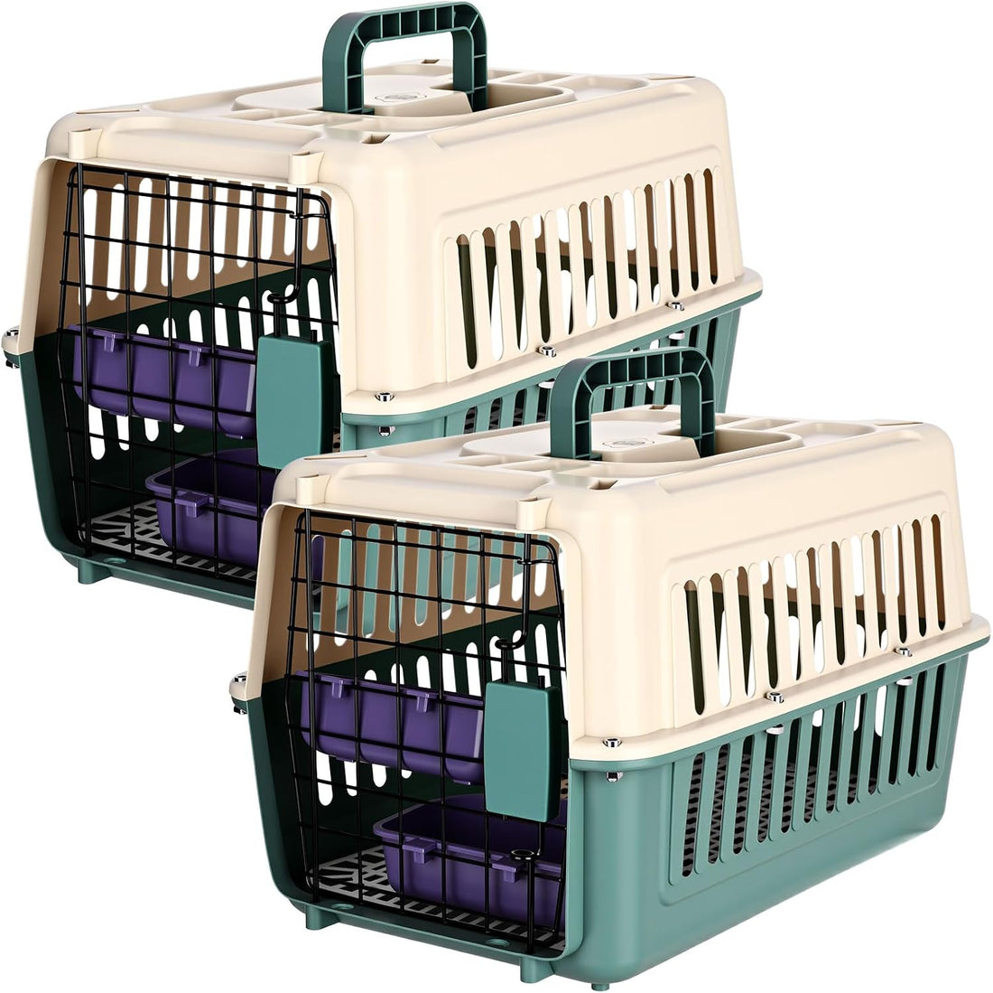 2 Set Hard Plastic Pet Carrier Breathable Dog Cat