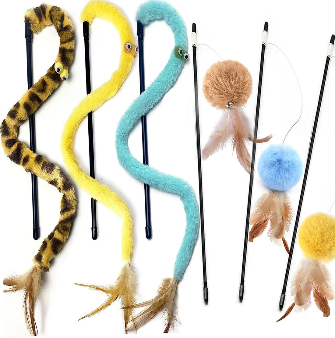 AZOFFYIU Cat Toys for Indoor Toys,Rainbow Cat Wand Toys,Feather Flips