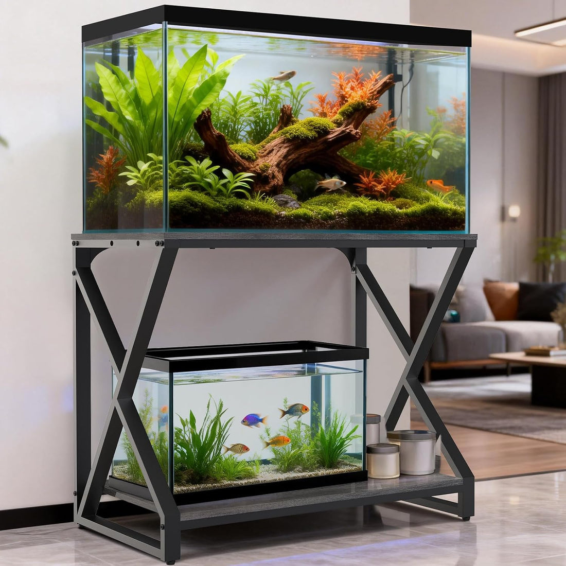fishkeeper Heavy Duty 50 Gal Aquarium Stand with Charging Station
