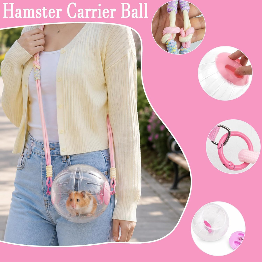 Hamster Ball with Detachable Strap, Portable Small Animal Travel Ball