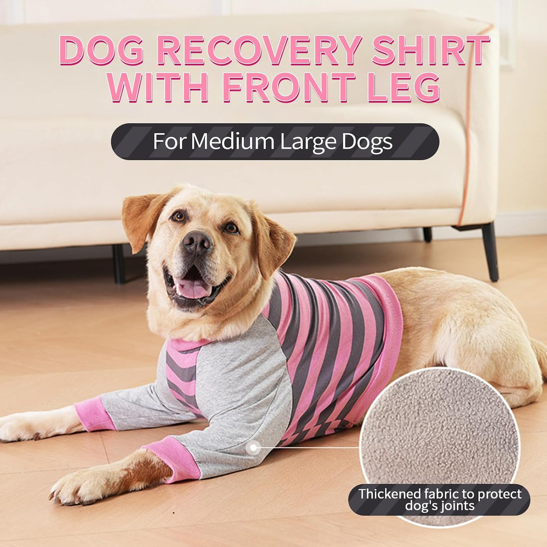 FUAMEY Dog Recovery Sleeve with Elbow Protector, Pink Stripes, L