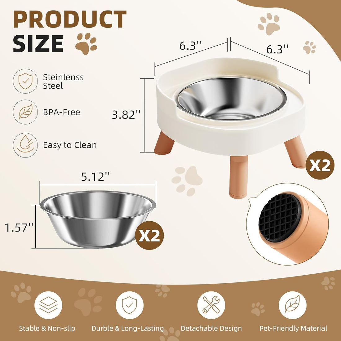 Elevated Cat Bowls, 2P Raised Cat Food and Water Bowl Set for Indoor