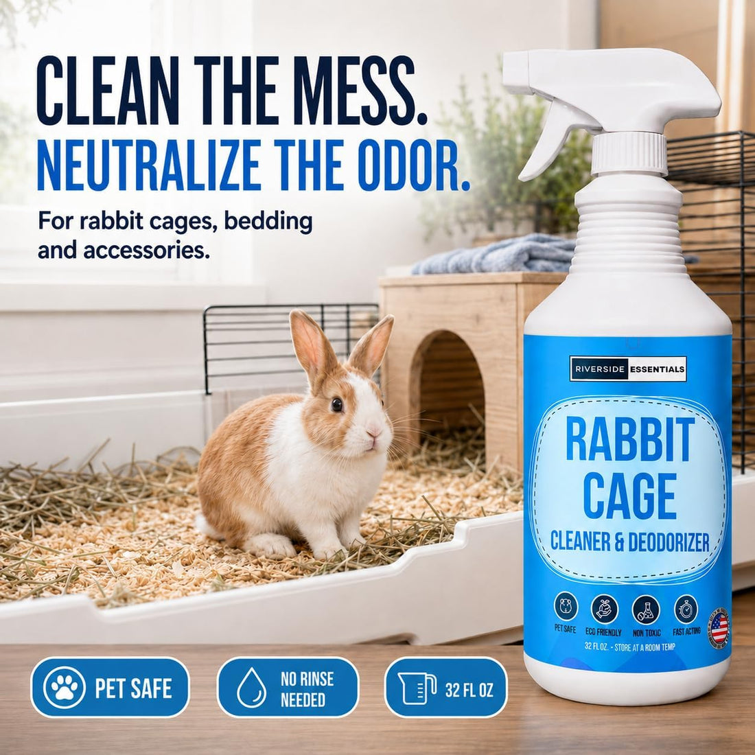 Rabbit Cage Odor Eliminator & Cleaner Spray, 32oz – Made in USA