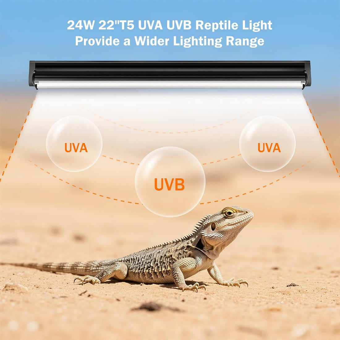T5 10.0 UVB Reptile Light Fixture, 24W 22" for Bearded Dragon
