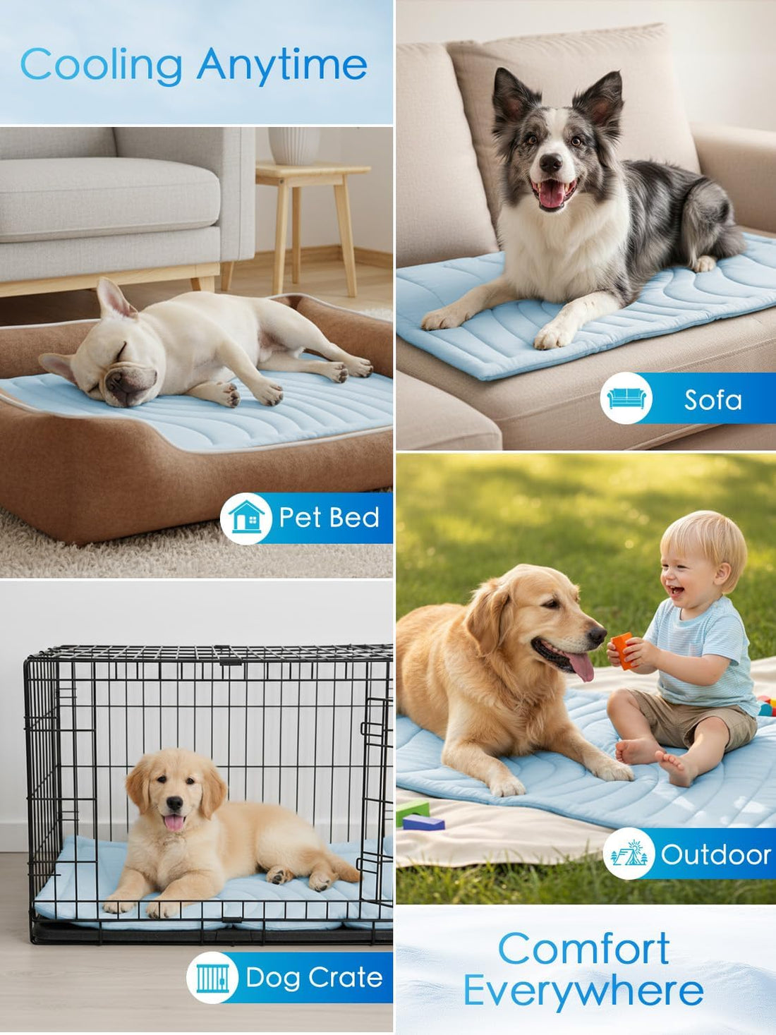 BECEMURU Dog Crate Pad, Cooling Mat for Dogs & Cats, Double Side Use