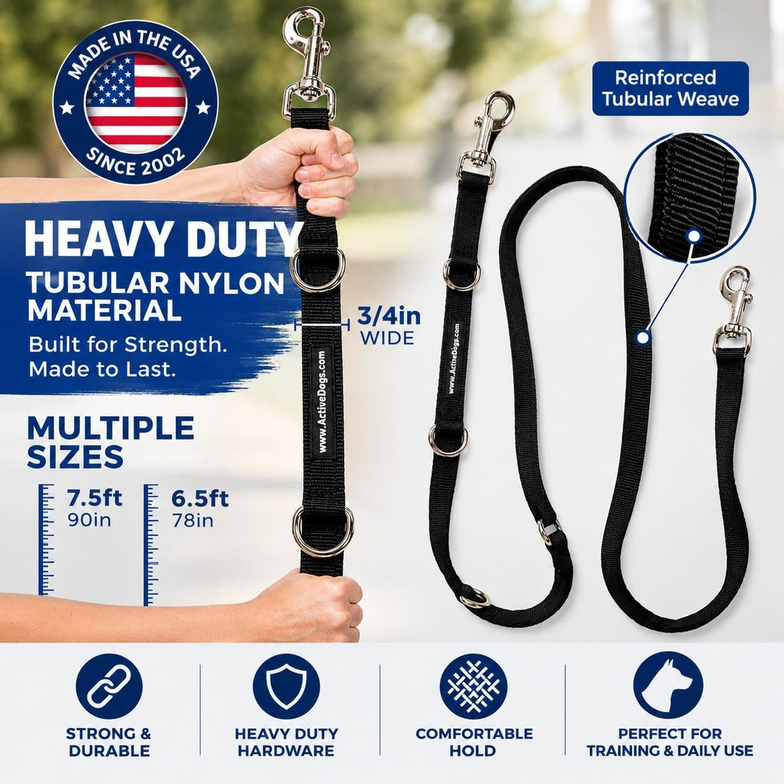 ActiveDogs Hands Free Dog Leash, Crossbody Waist Leash, 7.5 ft