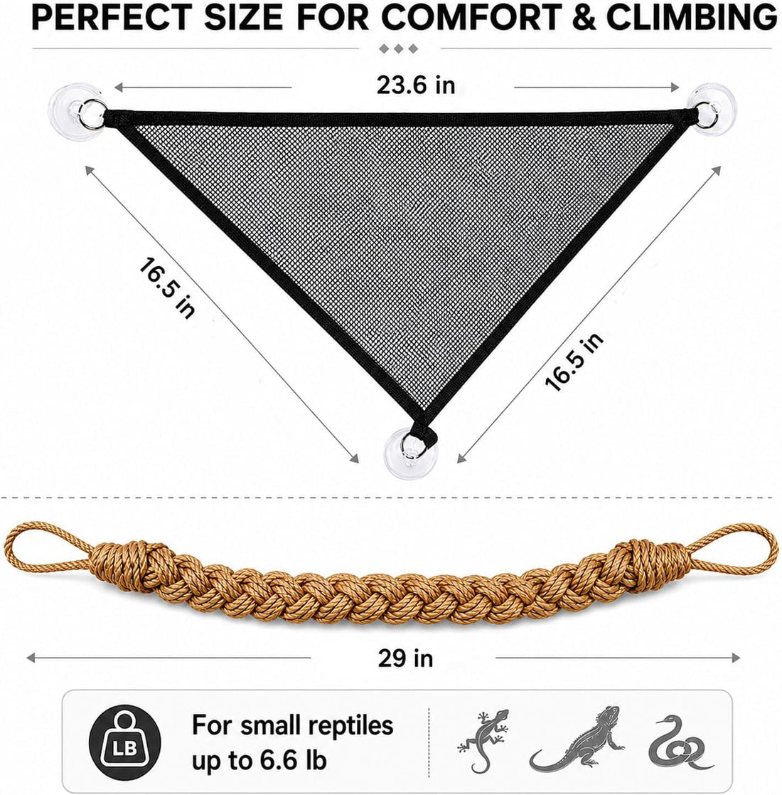 Snake Enclosure Accessories, Climbing Rope & PVC Hammock Set
