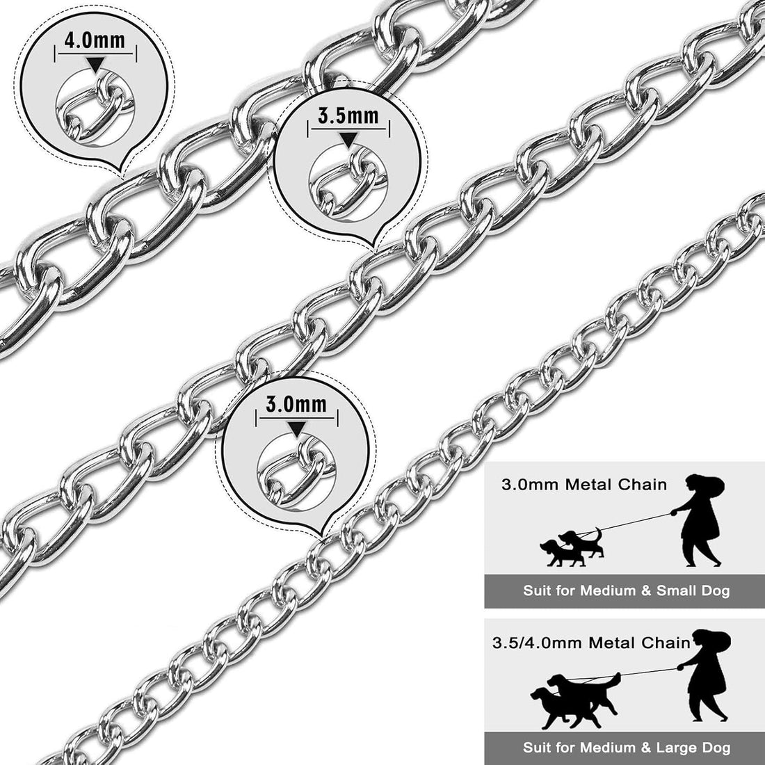 LOS ANDES Metal Double Dog Leash Chew Proof Chain Leash 2 Way No