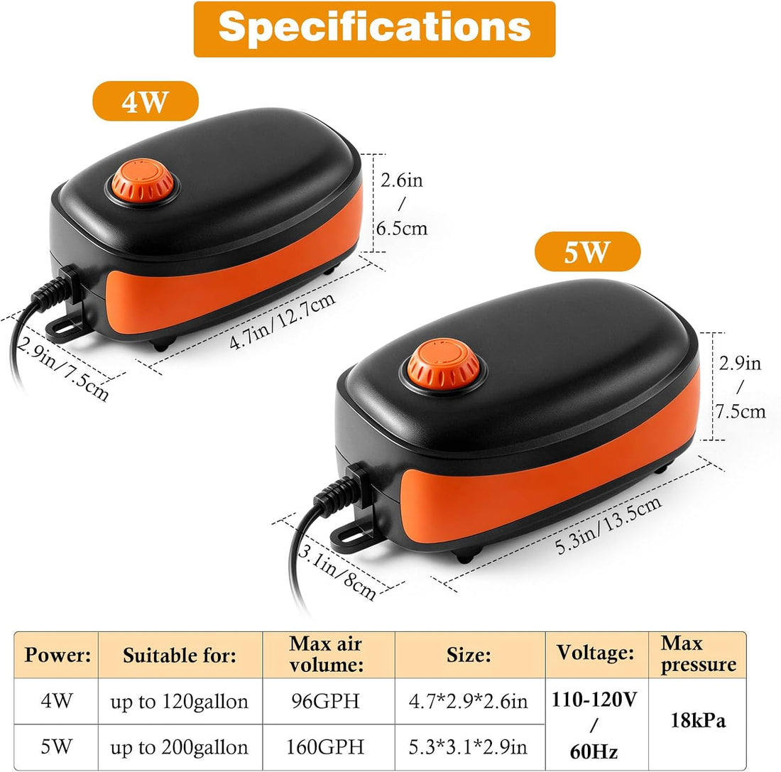 FEDOUR 4W/5W/8W Aquarium Corded Electric Air Pump
