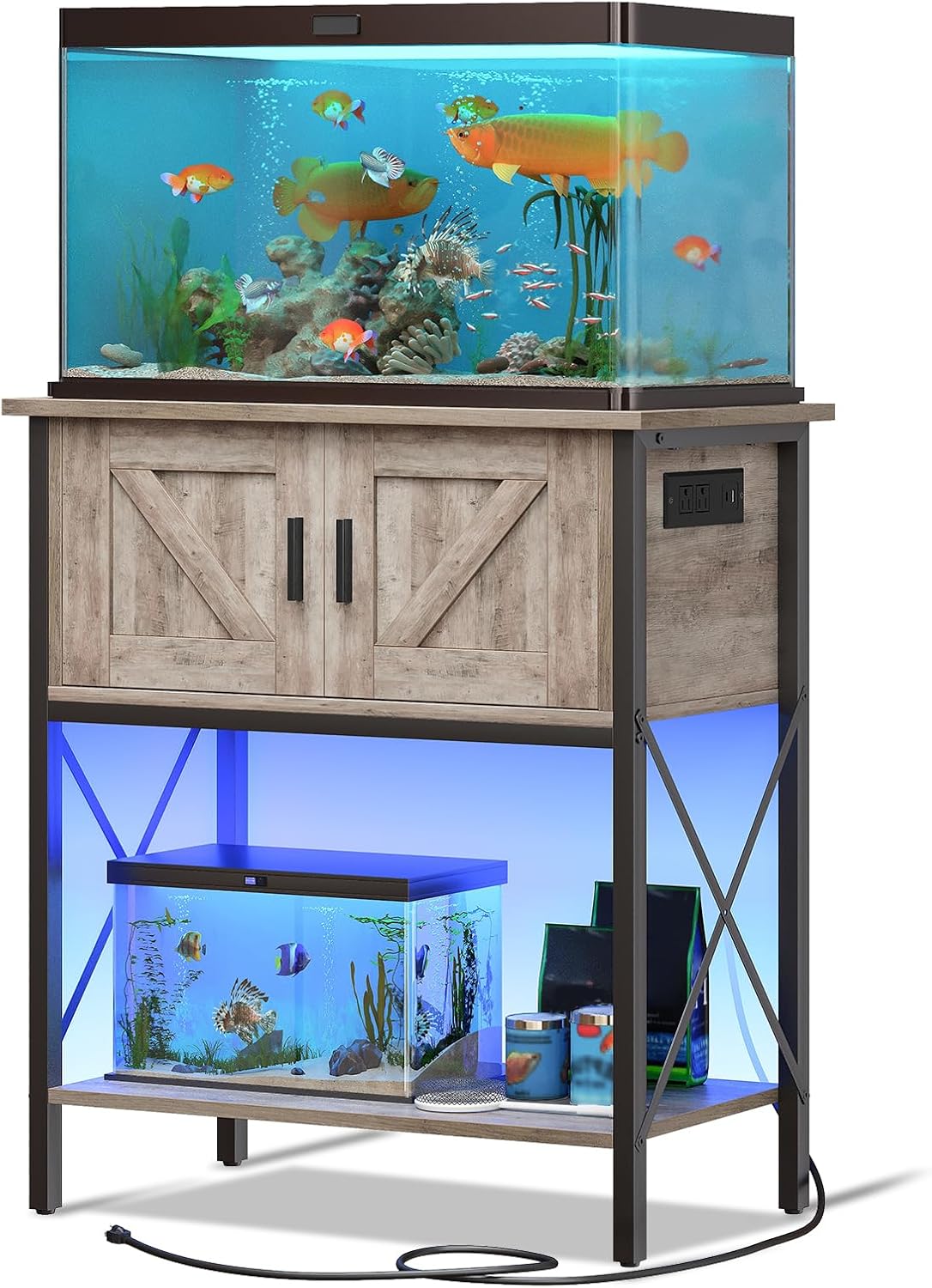 HOOBRO 20 Gallon Fish Tank Stand with Power Outlets and LED Light