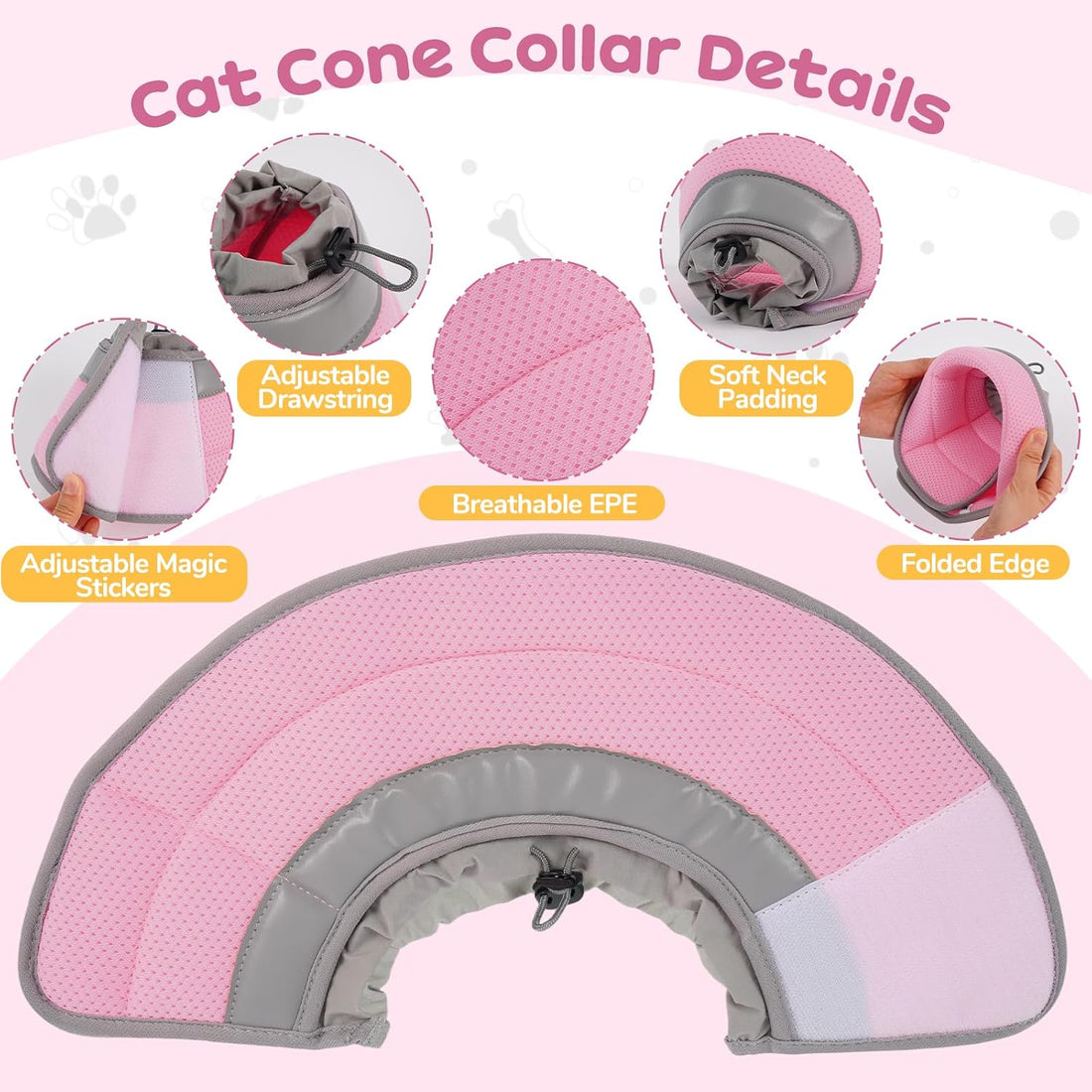Soft Cat Cone Collar, Cat Recovery Collar, Surgery Collar,Pink
