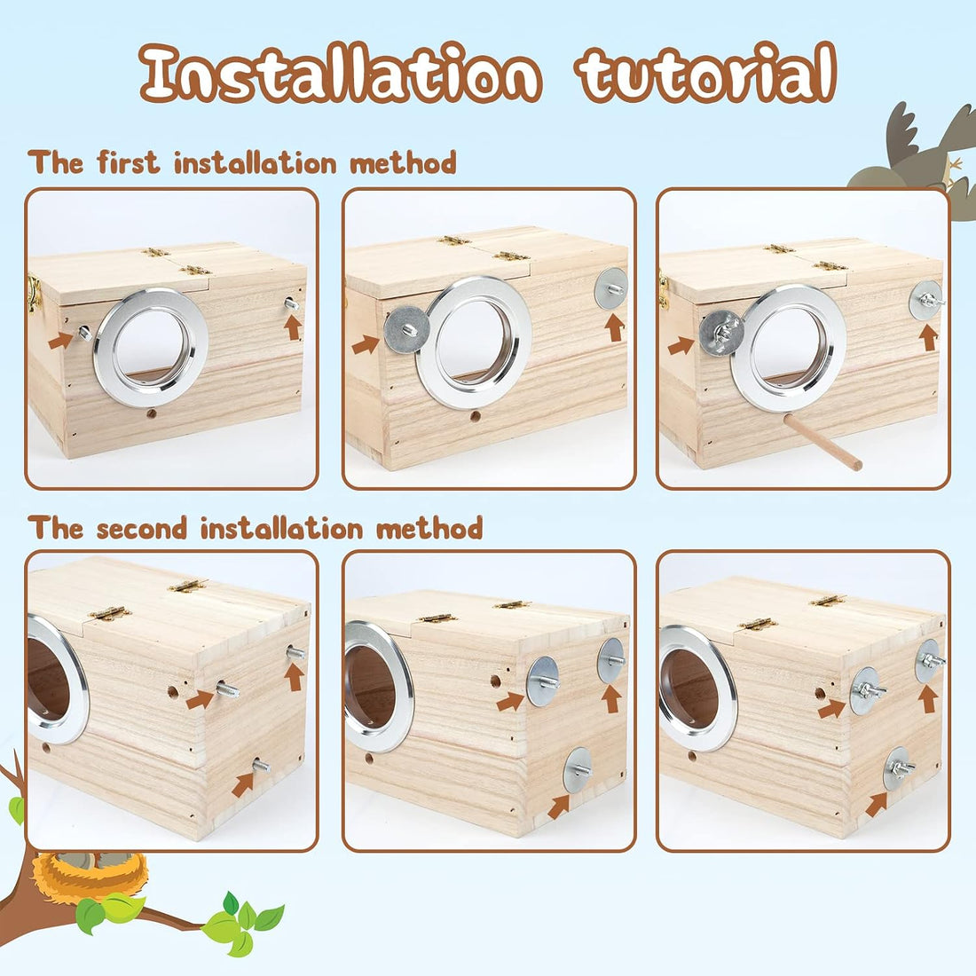 Parakeet Nesting Box,Wooden Parrot Nest Breeding Box with Perch(S)