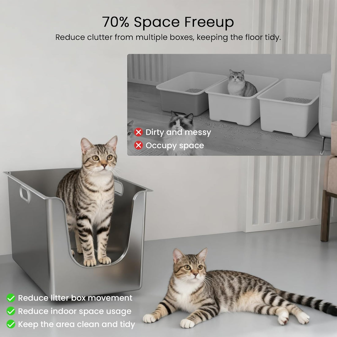 Stainless Steel Litter Box 13.7'' High Sides