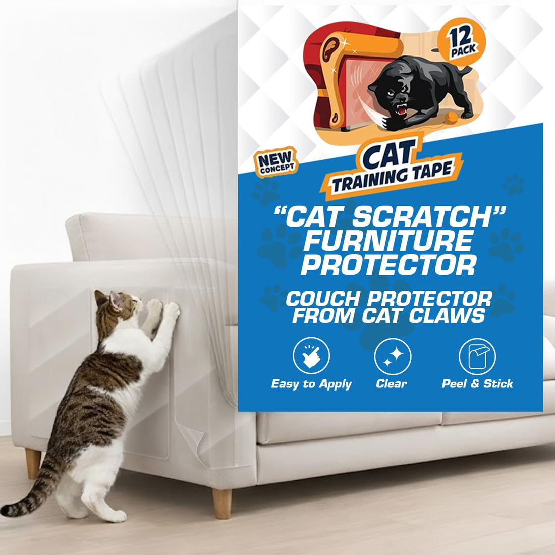 12 Pack Cat Scratch Furniture Protector Tape Sheets