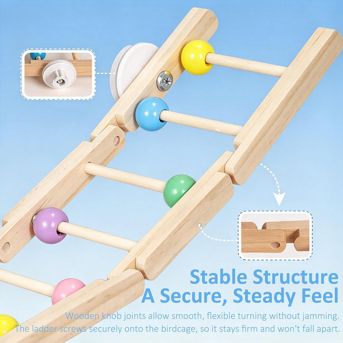 3-Story Staircase Birdcage Ladder with Colorful Rolling Beads,11.8‘’L