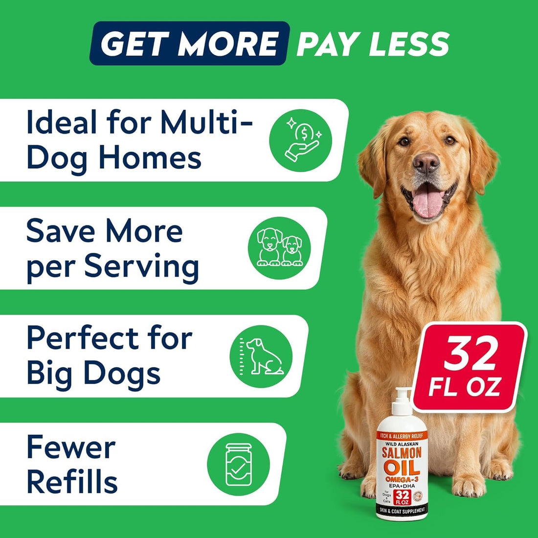 StrellaLab 32 OZ Salmon Oil for Dogs - Omega 3 for Dogs & Cats