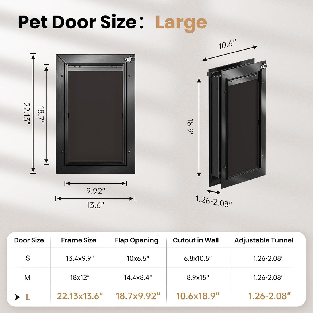 All Aluminum Dog Door for Exterior Door, Large Doggy Door
