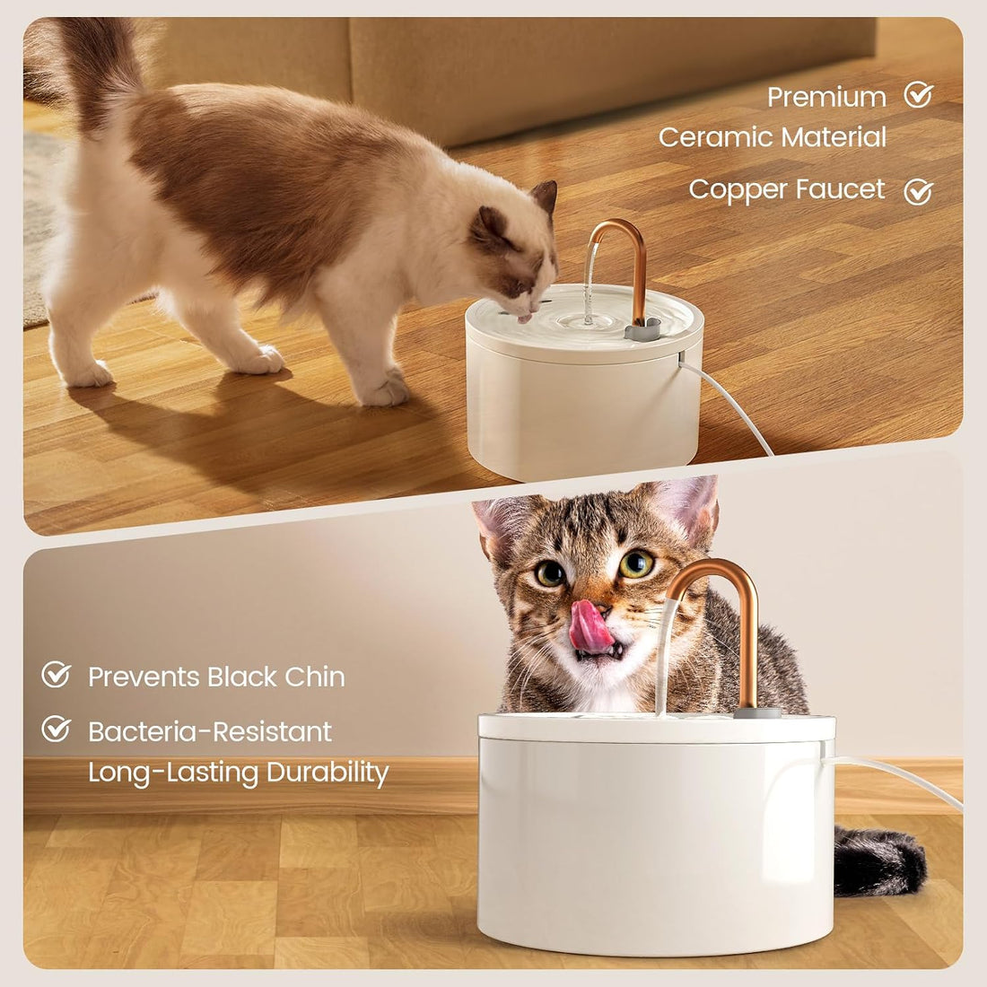 MISFANS Ceramic Cat Water Fountain - 2.1L/71oz