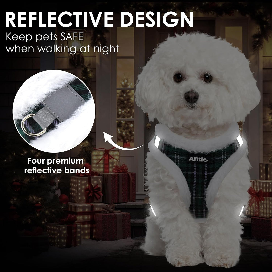 AIITLE Christmas Plush Small Dog Harness and Leash Set for Winter