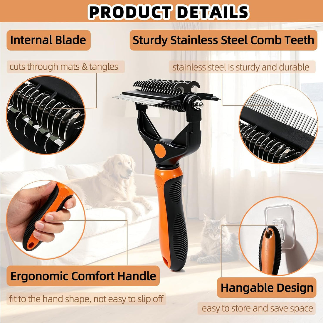 3-in-1 Pet Grooming Rake Deshedding Dog Brush for Shedding Hair