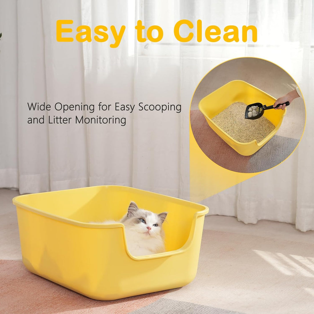 LoopTime Large Cat Litter Box with High Sides,Cat Boxes for Indoor