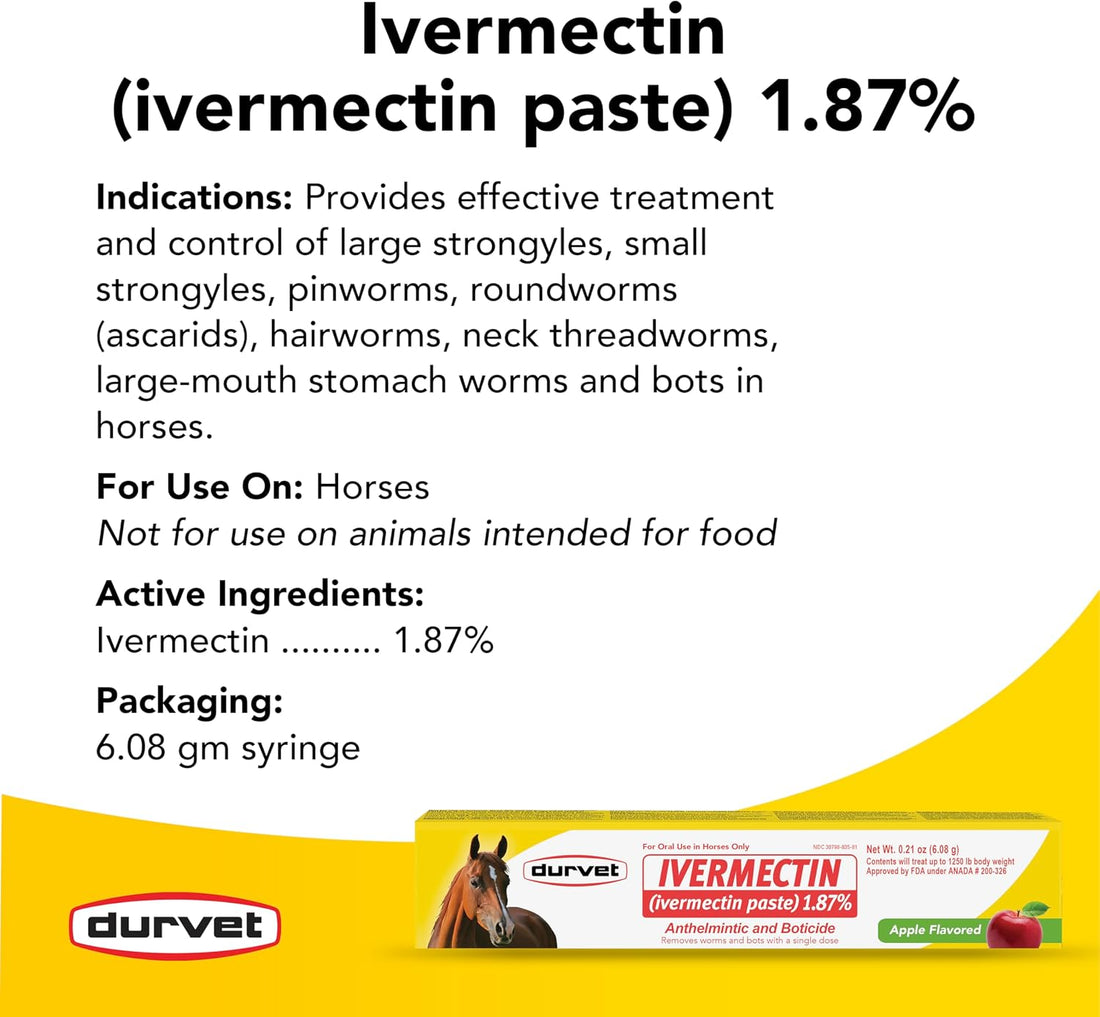 Ivermectin Paste Dewormer - 6.08g dose @ 1.87%-Apple Flavored, 6 Count