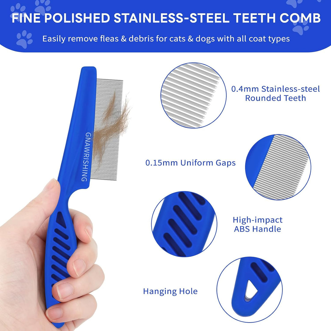 GNAWRISHING Flea Comb 4Pcs with High Strength Teeth Pet Tear Stain