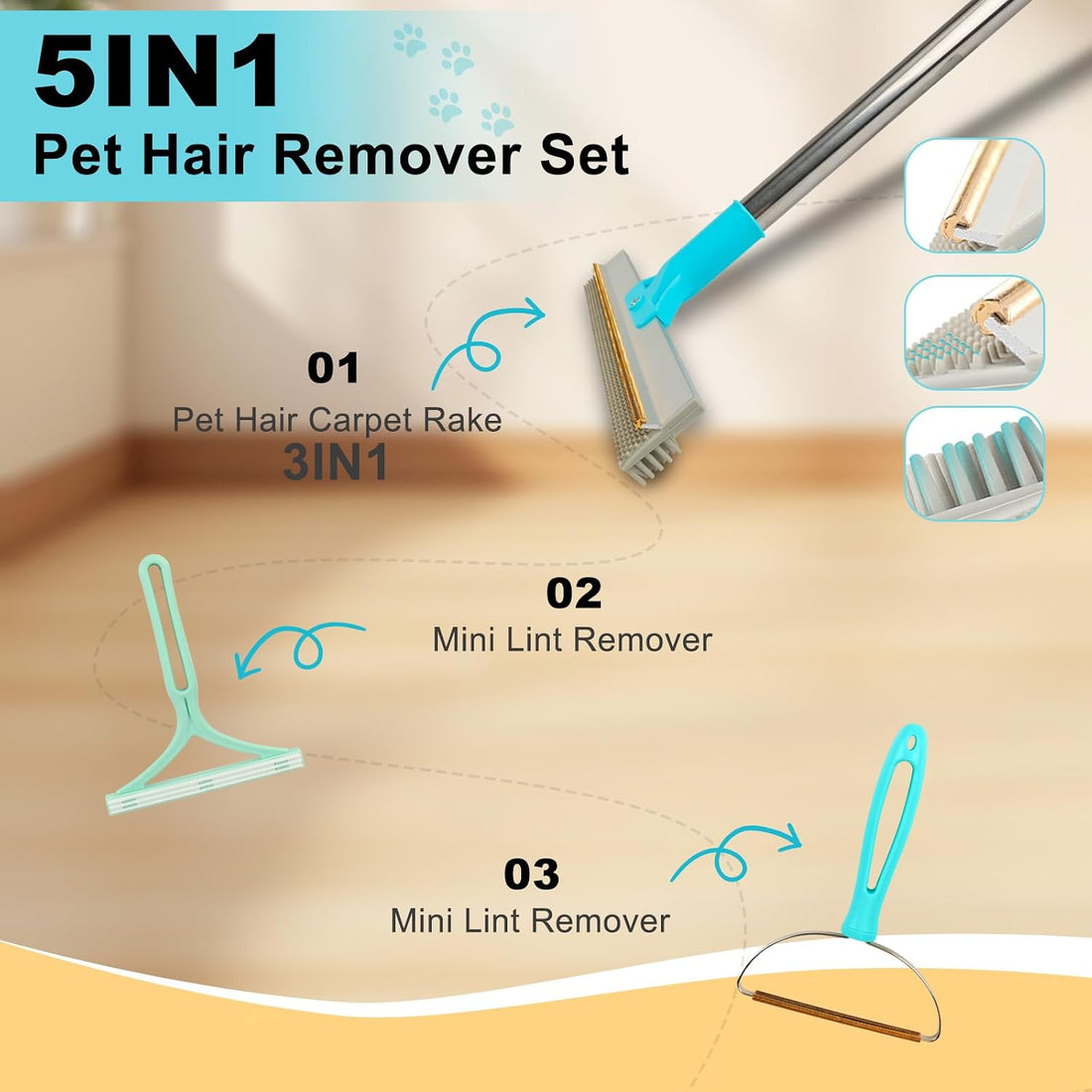 Vivifying Carpet Rake Pet Hair Remover Set