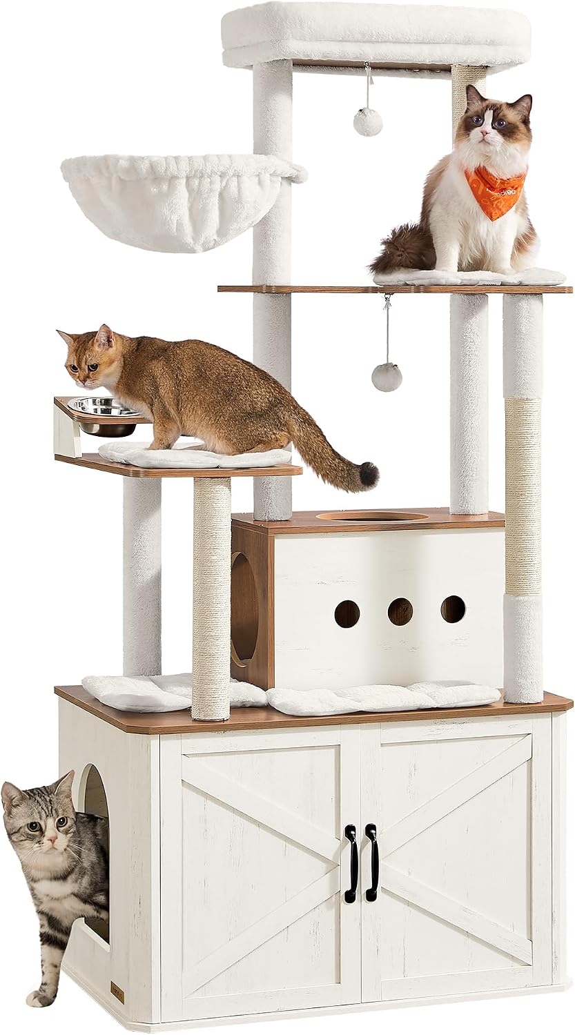 Feandrea Cat Tree, 66.9-Inch Cat Tower with Litter Box Enclosure