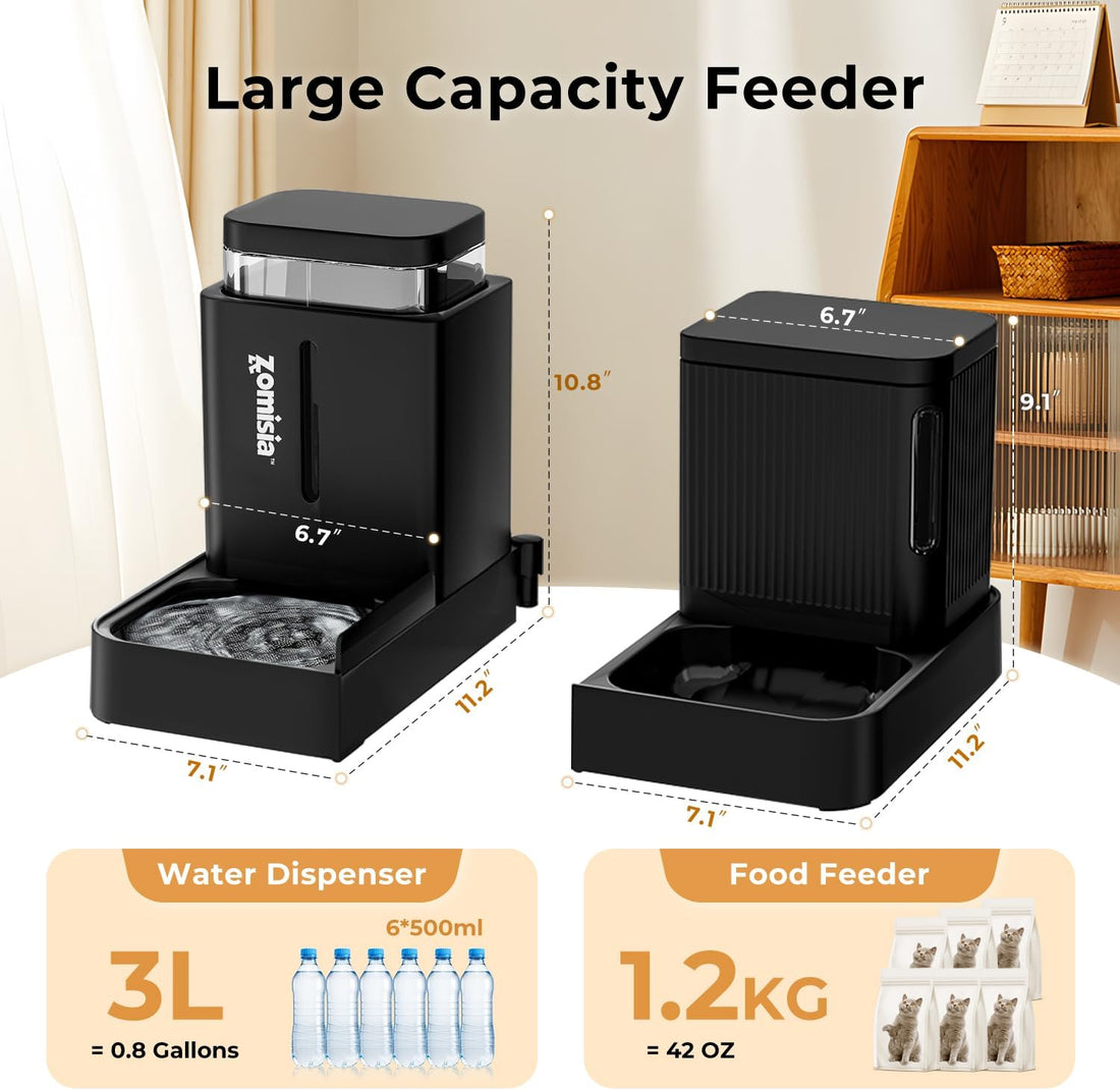 ZOMISIA Automatic Cat Feeder, Gravity Cat Food Dispenser, 0.8Gal x 2