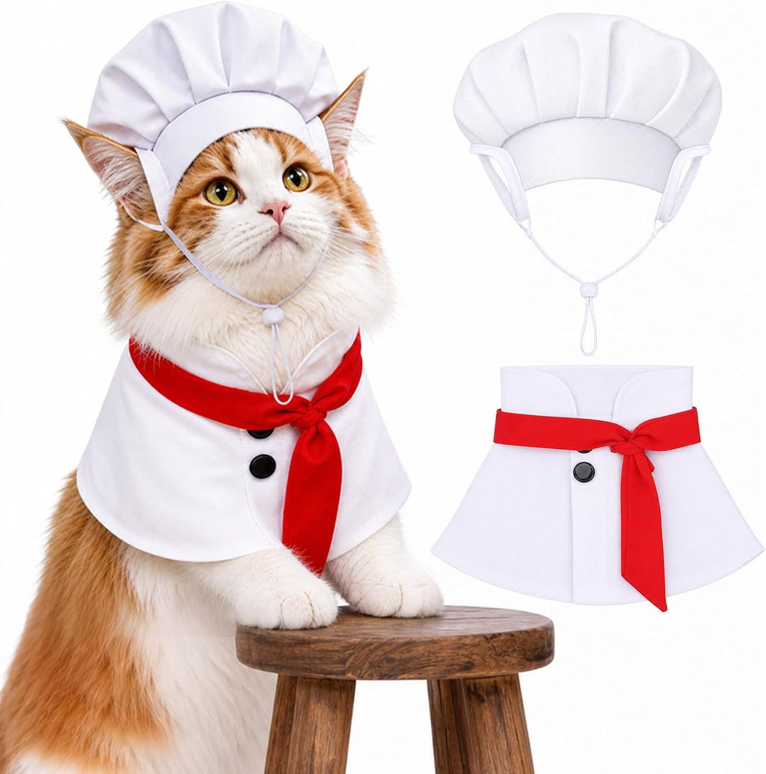 Cat Chef Costume for Medium Cat Pet Chef Hat Bow Tie Set Halloween