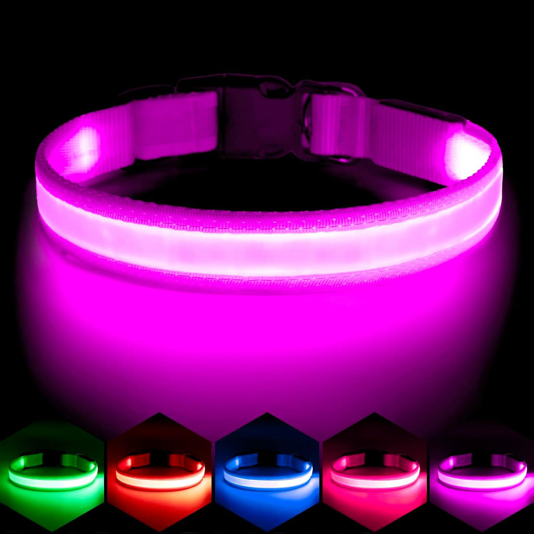 VIZPET LED Dog Collar, Light up Dog Collar Adjustable Safety Glow