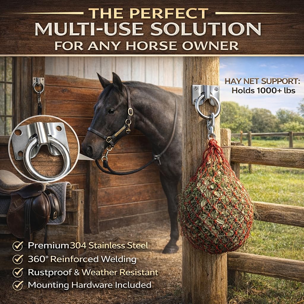 Horse Cross Tie Ring, 2 Pack Heavy Duty Block Tie Ring with Screws