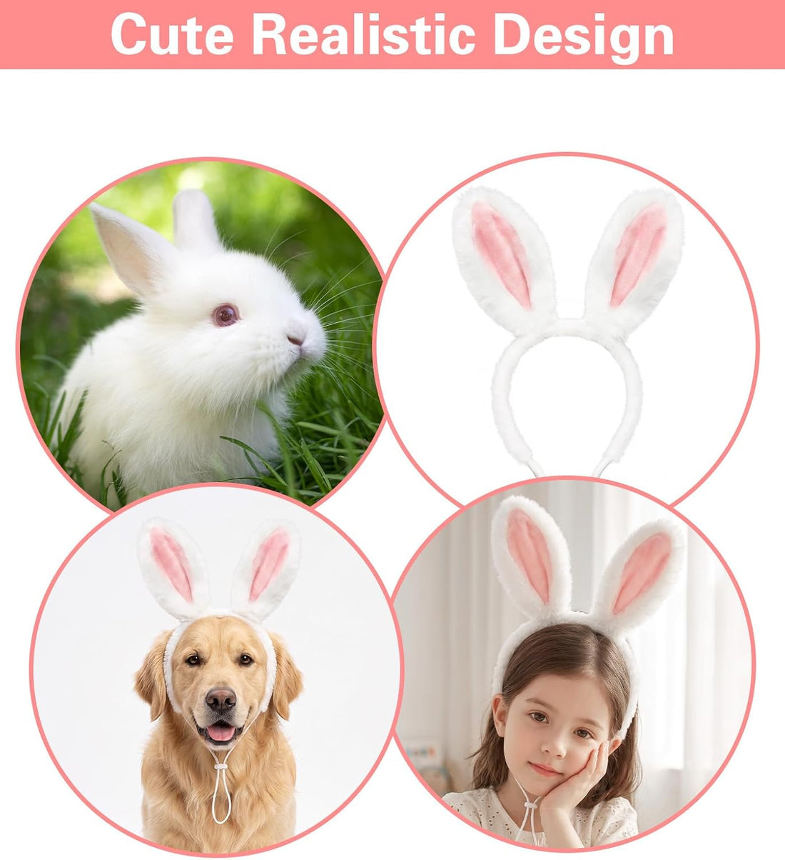 SIOTMERA Adjustable Dog Bunny Ears Headband, Fuzzy Pet Bunny Costume