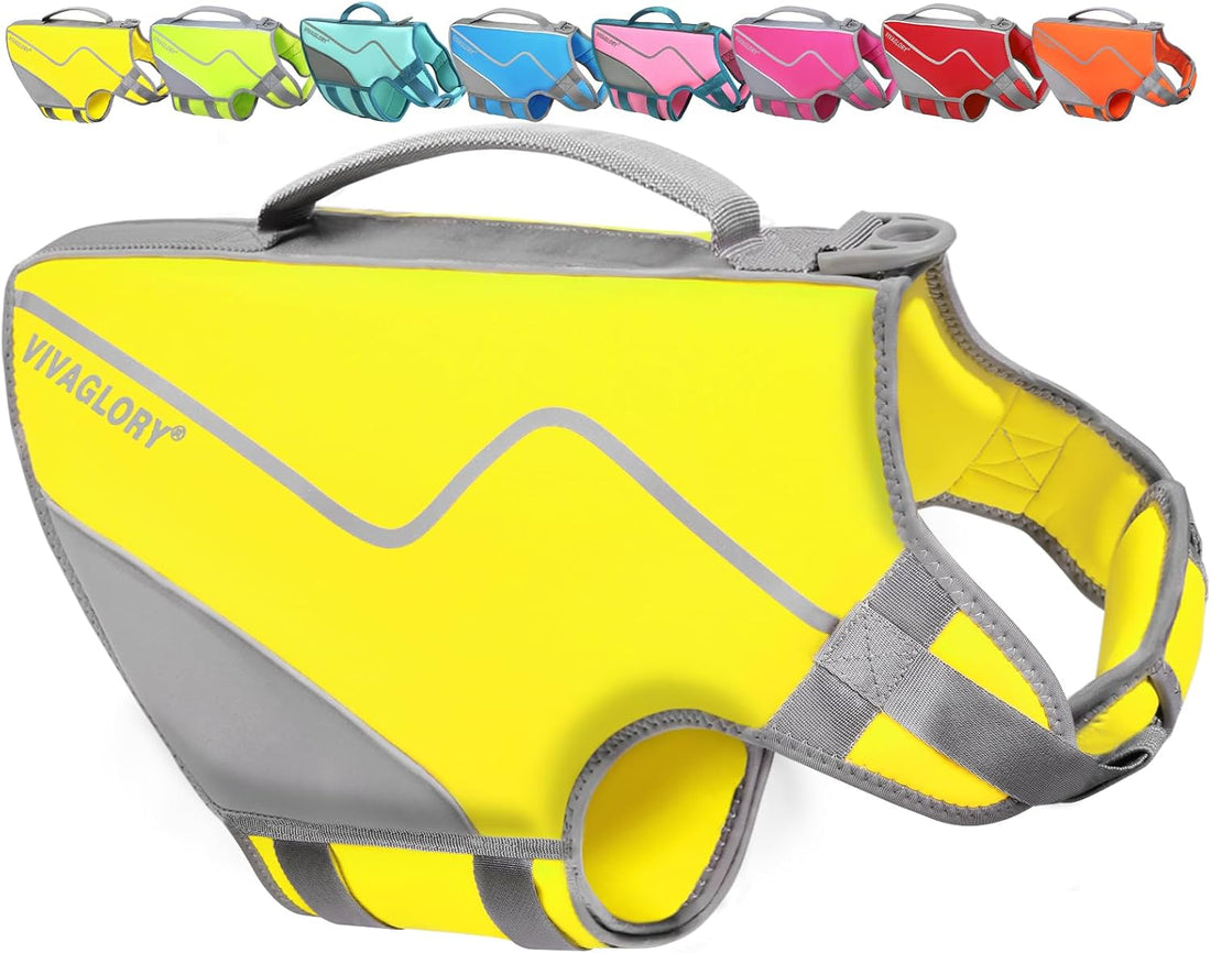 VIVAGLORY Dog Life Vest Neoprene Dog Swim Vest, M