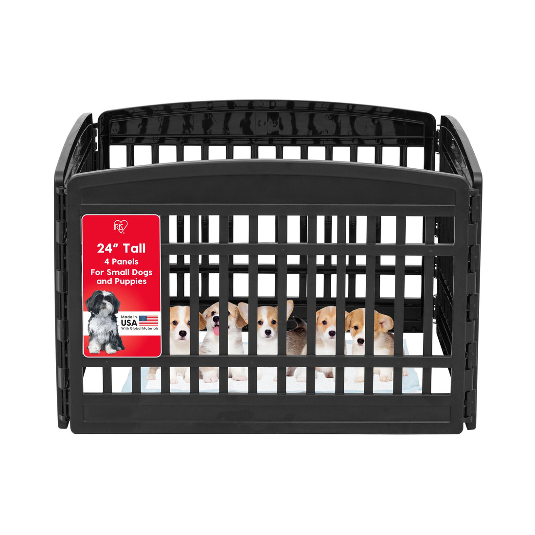 IRIS USA Dog Playpen 24" 4-Panel Puppy Playpen, 35 x 35 x 24