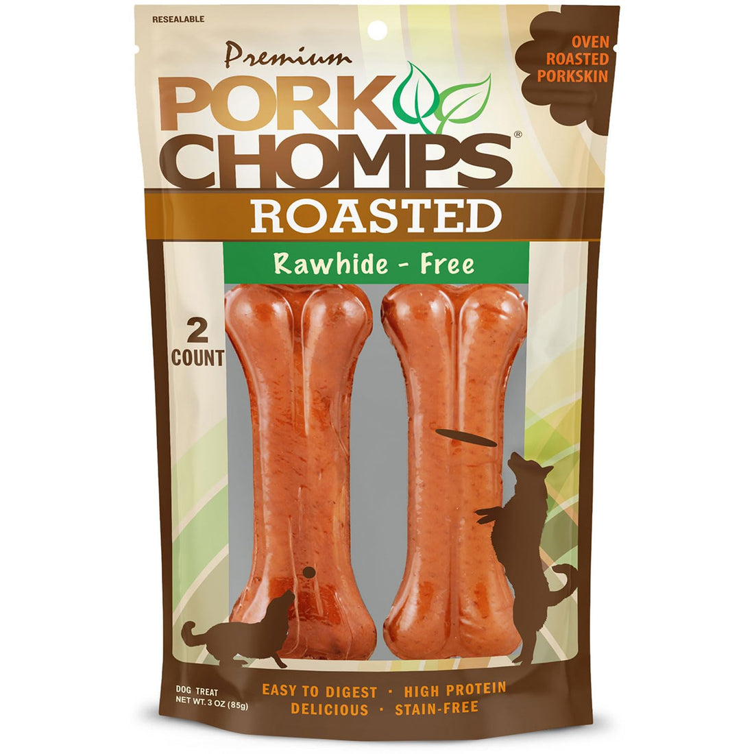 Pork Chomps Roasted Pressed Pork Skin Dog Chews, 4.5-inch Bone