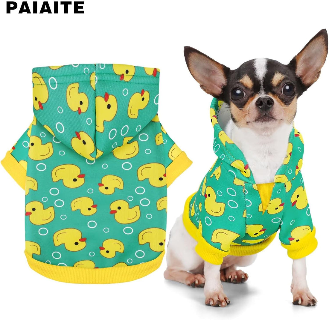 Yellow Duck Pattern Dog Hoodie Sweatshirt:Stylish with Hat