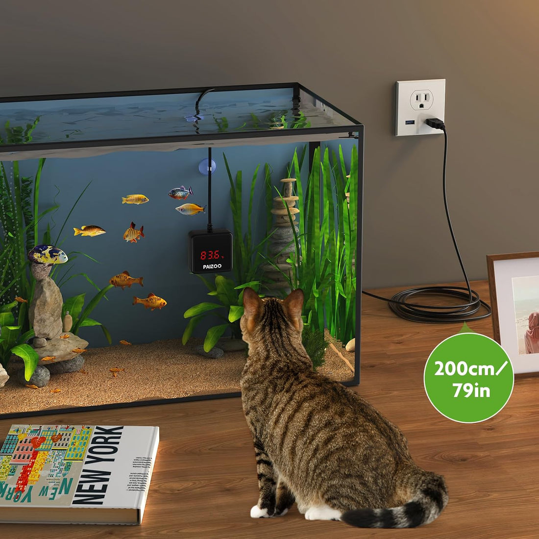 PAIZOO LED Waterproof Aquarium Thermometer Always-on Display with USB