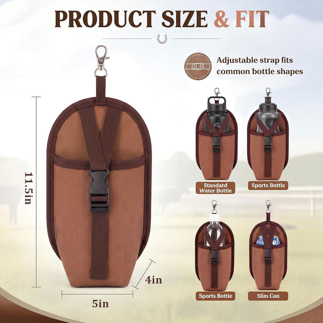 Horse Saddle Water Bottle Holder, Clip-on Nylon Pouch