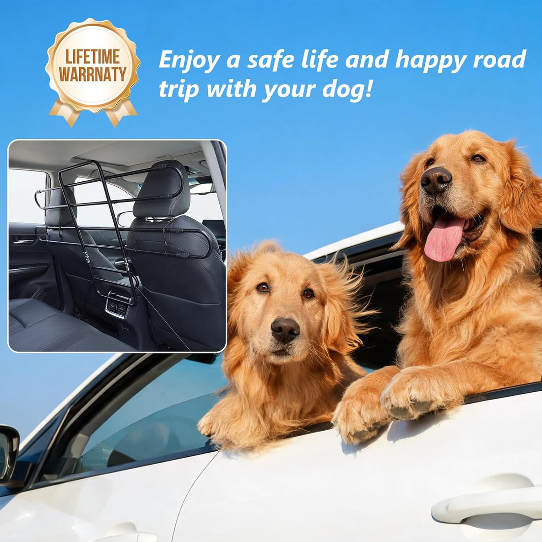 Dog Car Barrier,45"–63" Width Adjustable with 5 Hooks