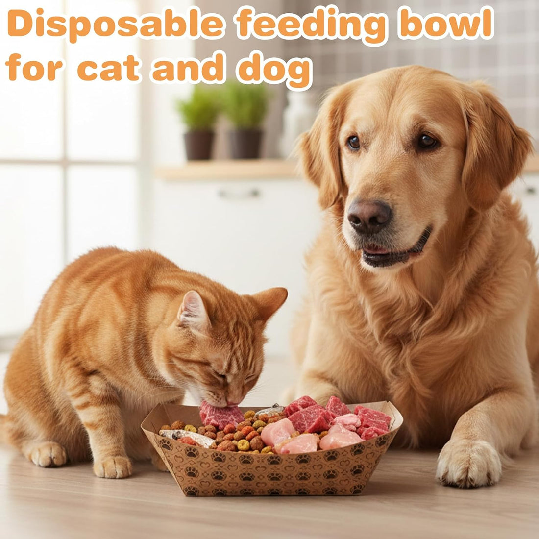 200 Pcs Disposable Pet Bowls, 16 oz Cat Puppy Paper Serving Food Tray